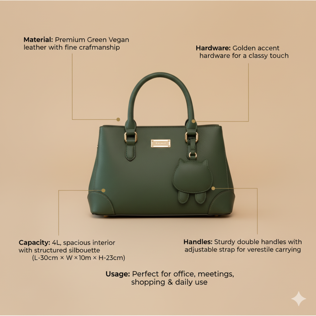Classic Structured Tote Green HandBag For Women – Premium Office & Casual Handbag