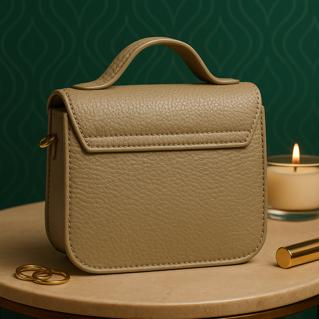 Taupe Mini Leather Crossbody Sling Bag for Women