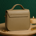 Taupe Mini Leather Crossbody Sling Bag for Women