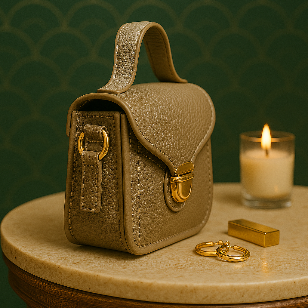 Taupe Mini Leather Crossbody Sling Bag for Women