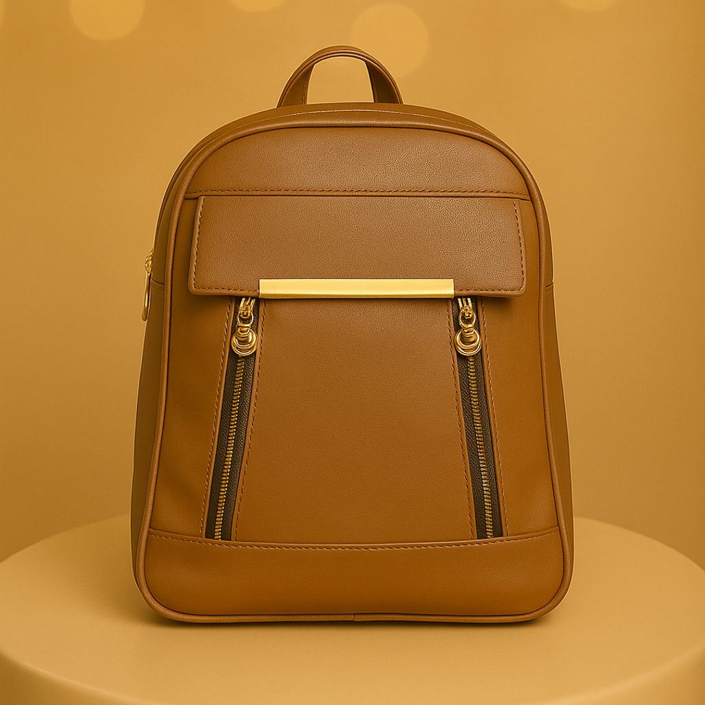 Caramel Finishing Veagn Leather Backpack For Women– Stylish & Functional Everyday Bagc