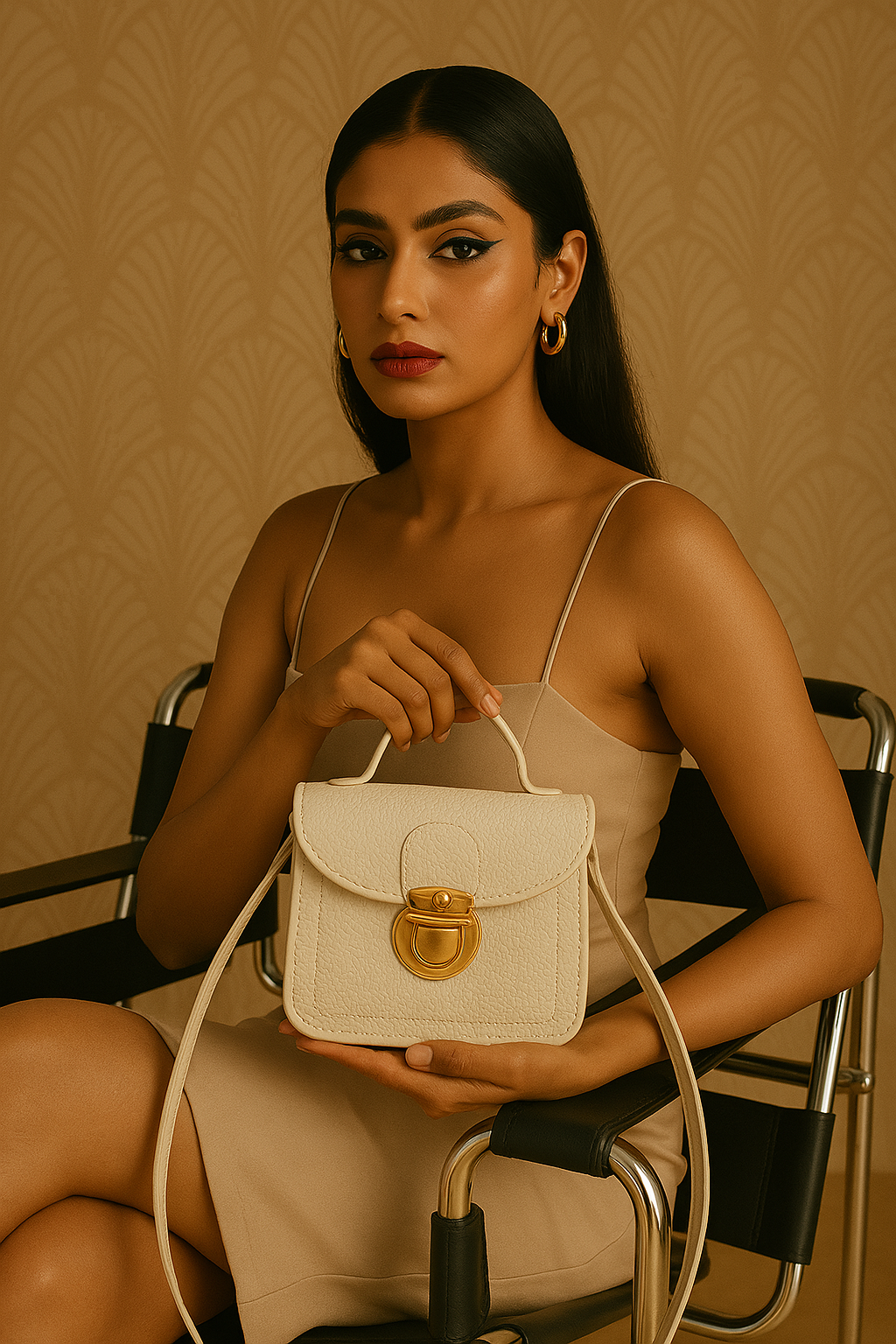 Beige Mini Shoulder Sling Bag for Women