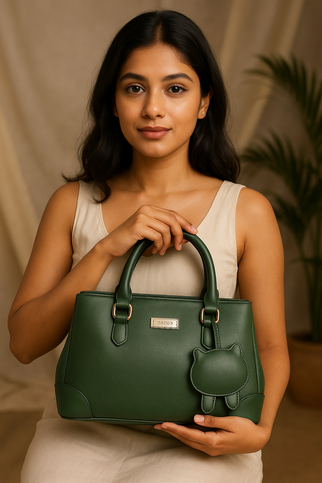 Elegant Structured Black Leather Handbag with Golden Accents | Luxury Women's Tote