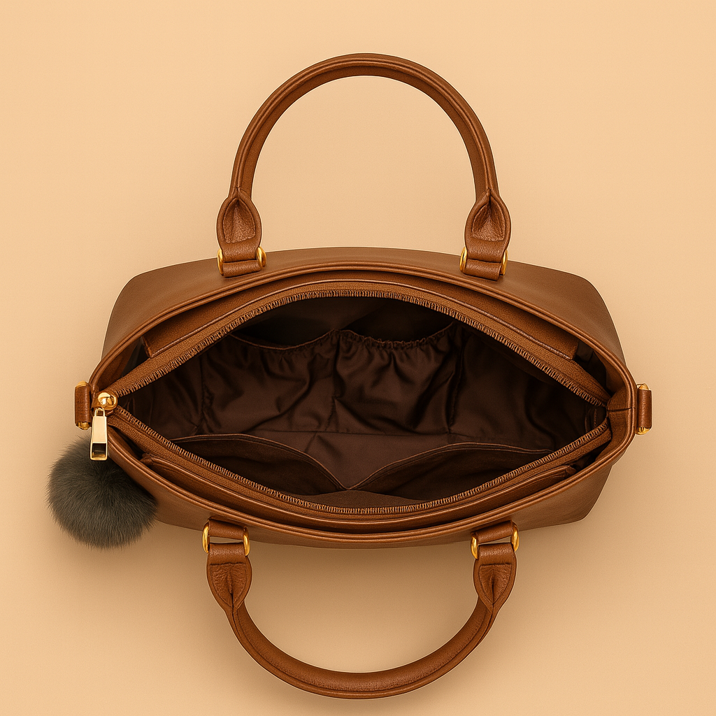 Rivaara Luxe Mocha Charm Tan Color Structured Tote Handbag For Women