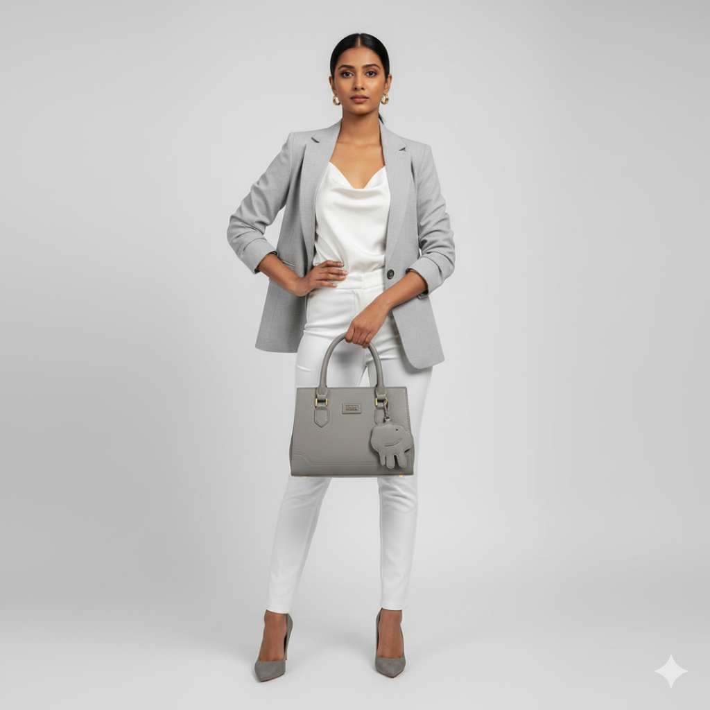 Classic Structured Tote Grey HandBag For Women – Premium Office & Casual Handbag