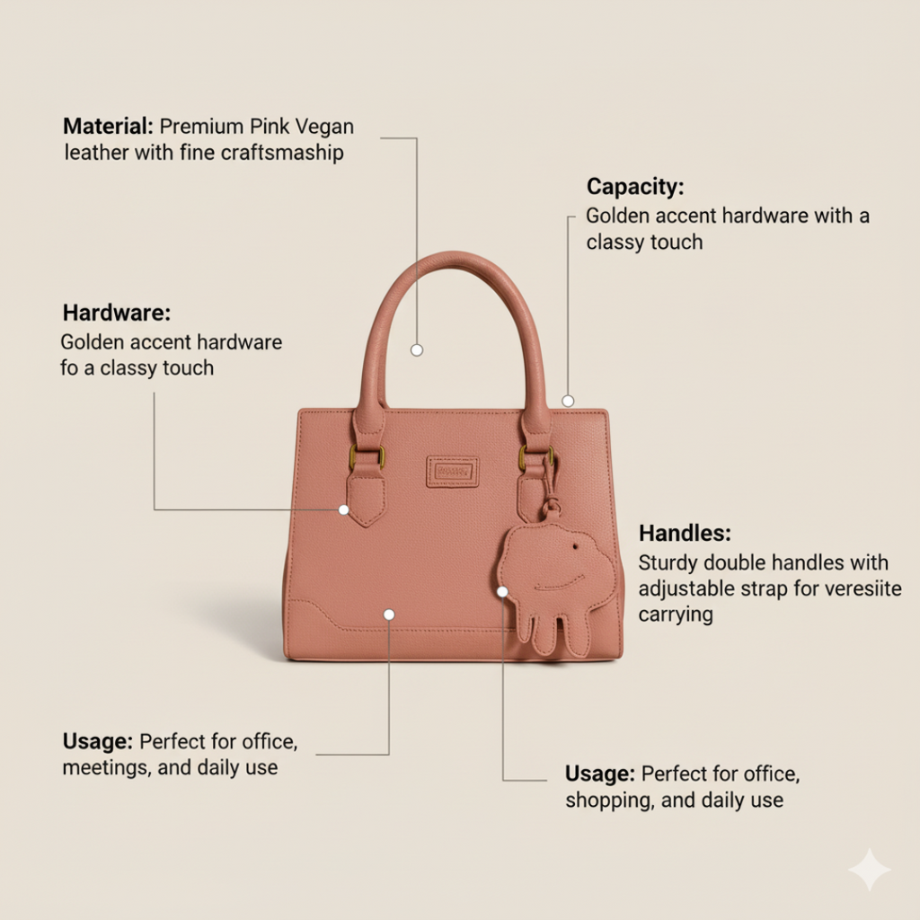 Classic Structured Tote Pink HandBag For Women – Premium Office & Casual Handbag