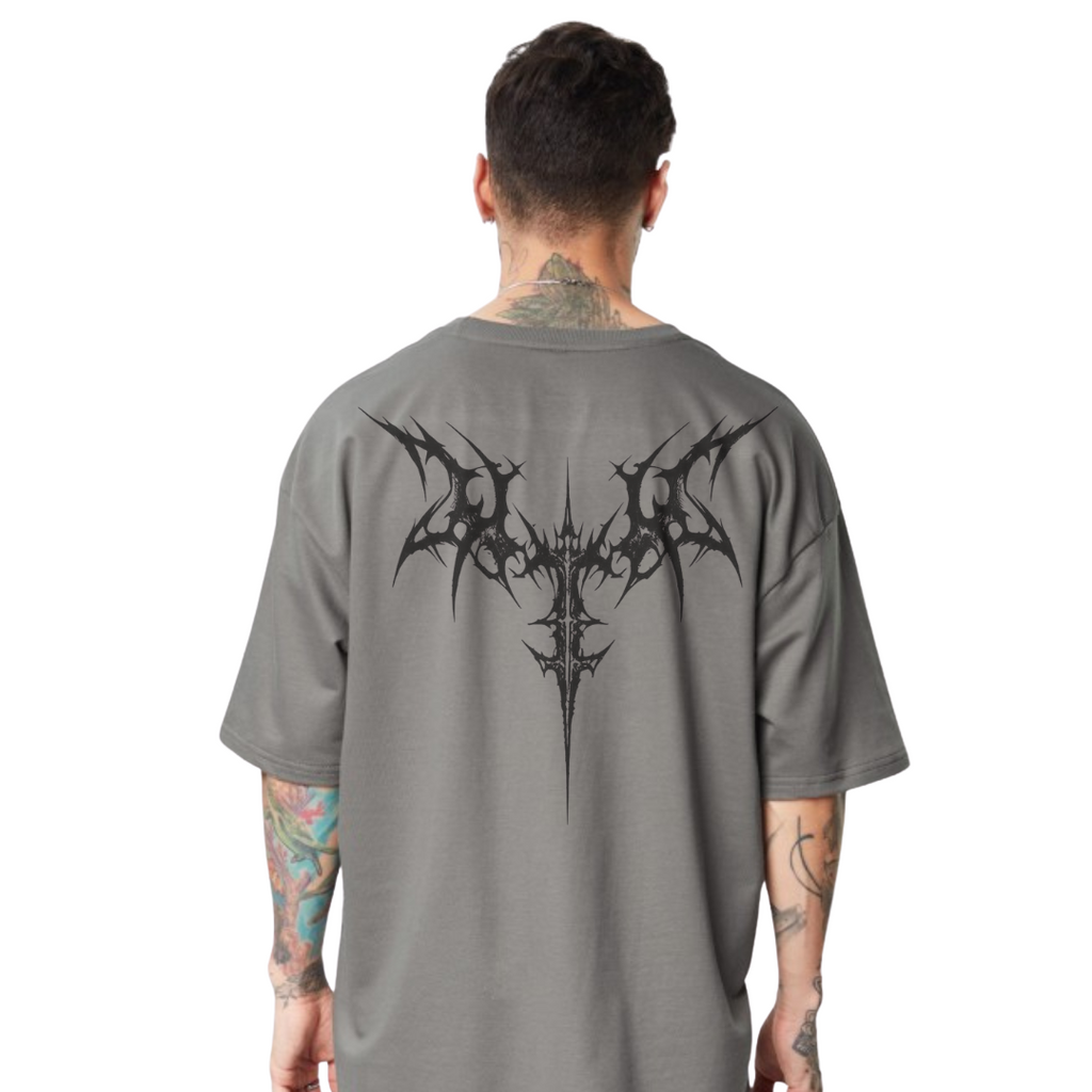 Men’s White Oversized T-Shirt – Minimal Gothic Chest Log