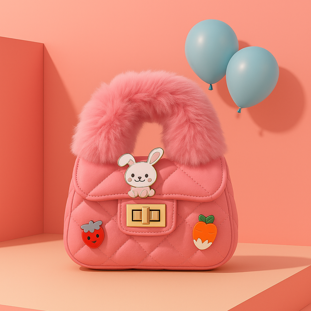 Noiré Luxe Quilted Fur Handle Handbag for Girls