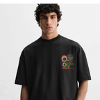Mens-oversized-sunflower-flame-back-print-tee-black