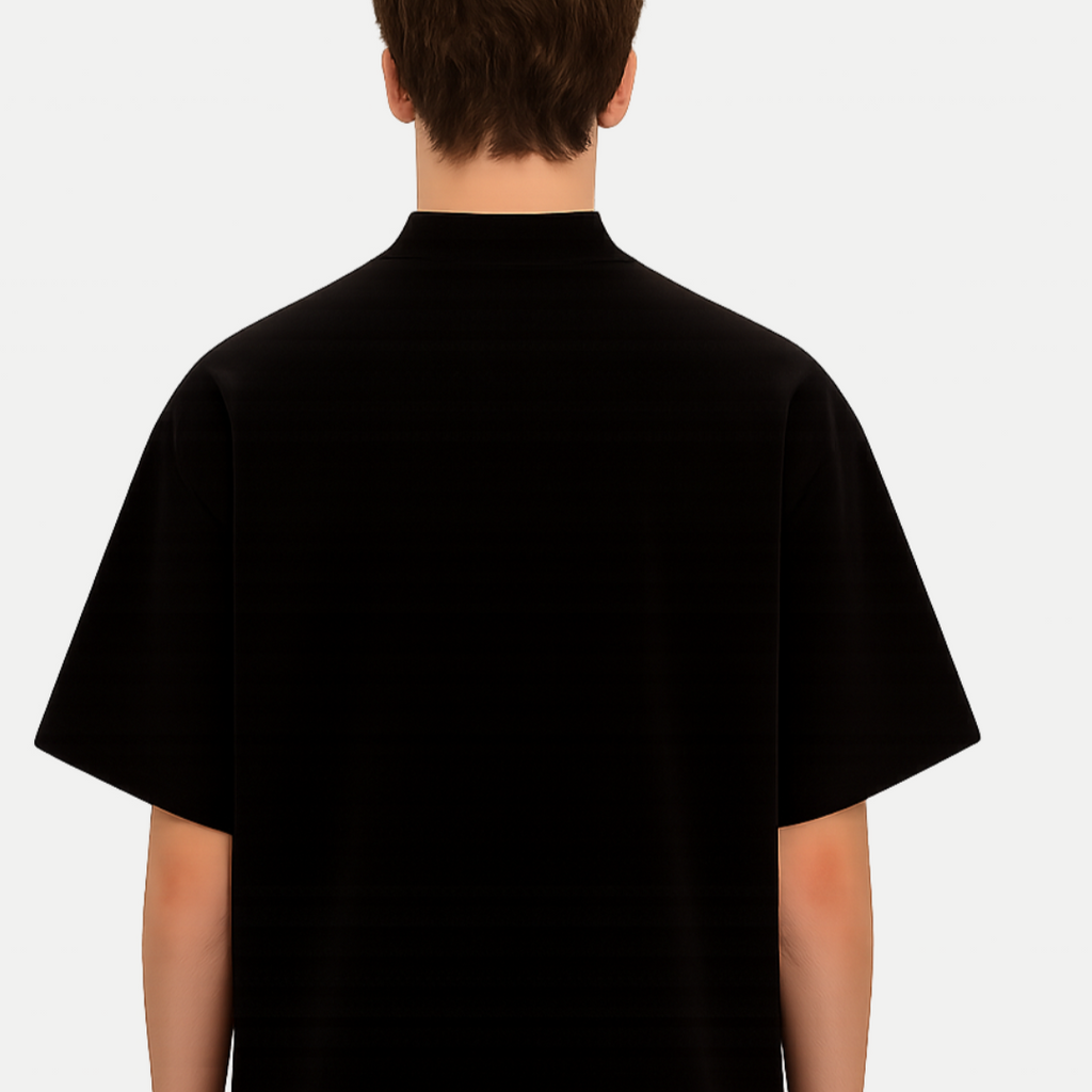 For Men’s Chrome Thorn Crest Oversized Tee – Metallic Front Graphic