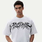For Men’s Chrome Thorn Crest Oversized Tee – Metallic Front Graphic