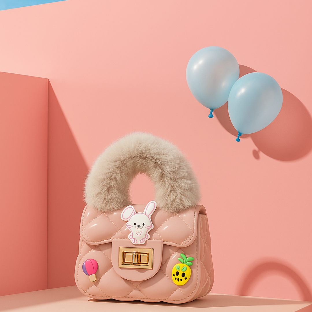 Noiré Luxe Quilted Fur Handle Handbag for Girls