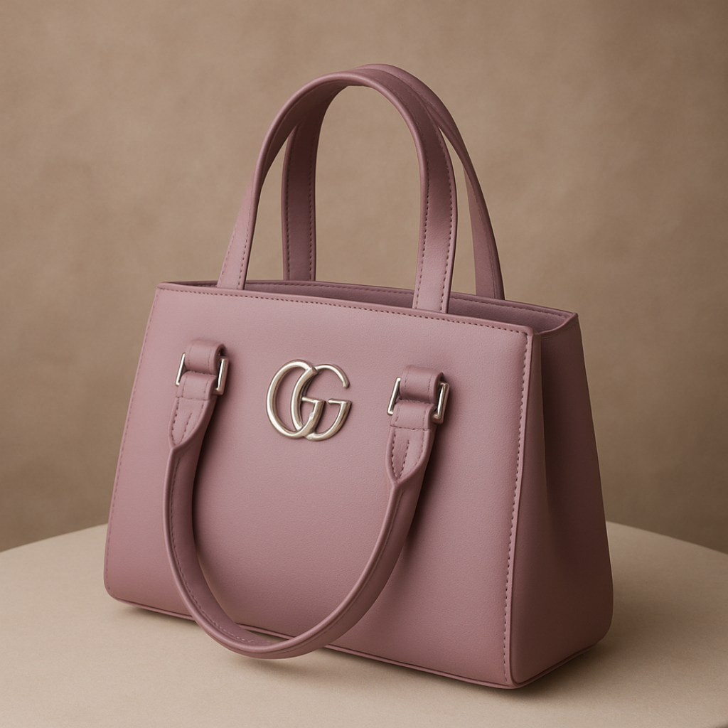 Elegant Vegan Leather Handbag with Silver GG Logo