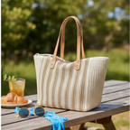 Striped Woven Tote Bag