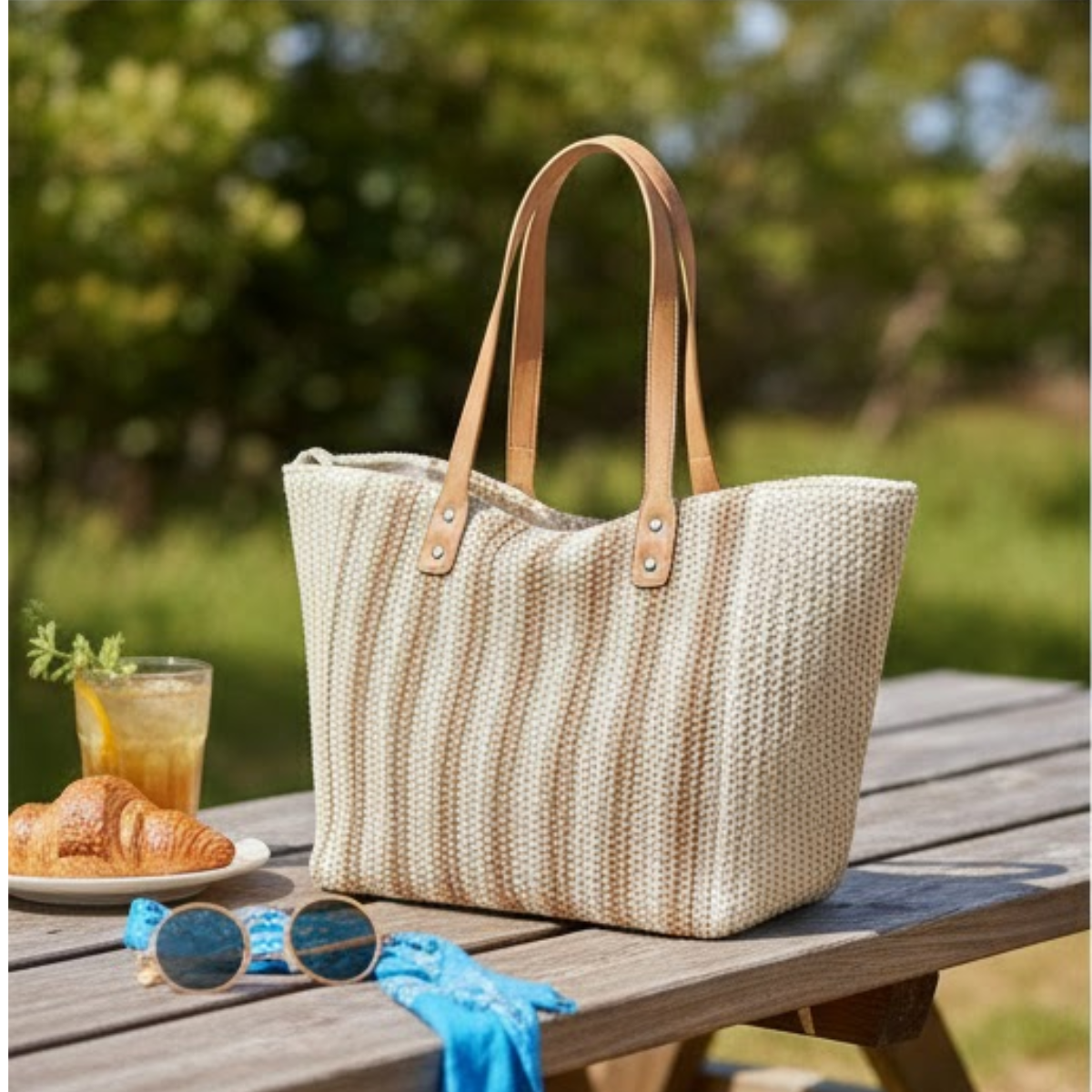 Striped Woven Tote Bag