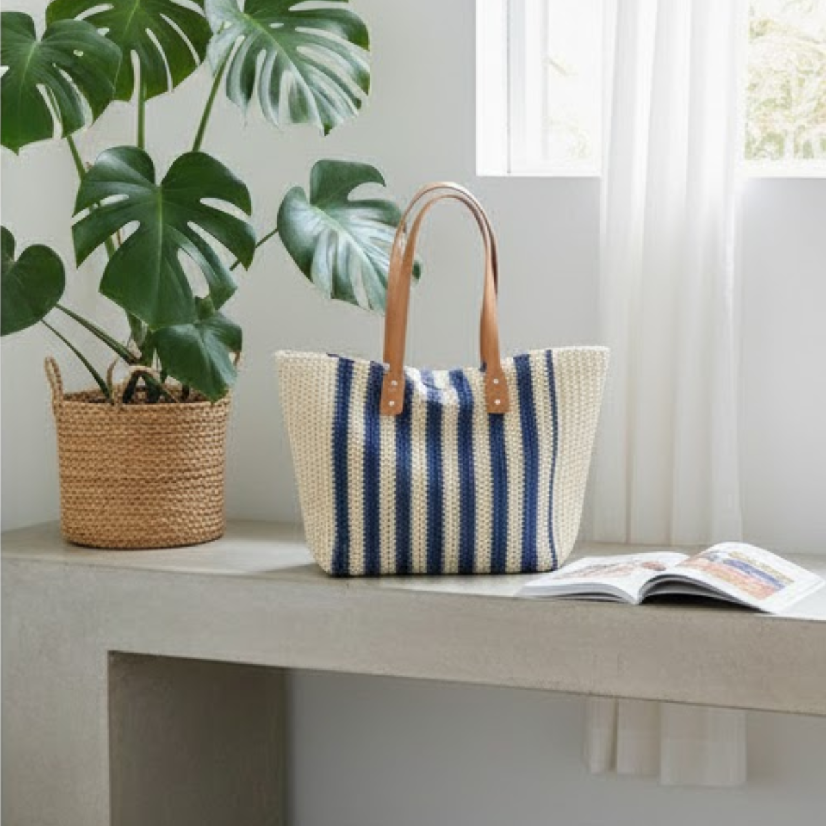 Striped Woven Tote Bag