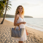 Striped Woven Tote Bag