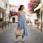 Striped Woven Tote Bag