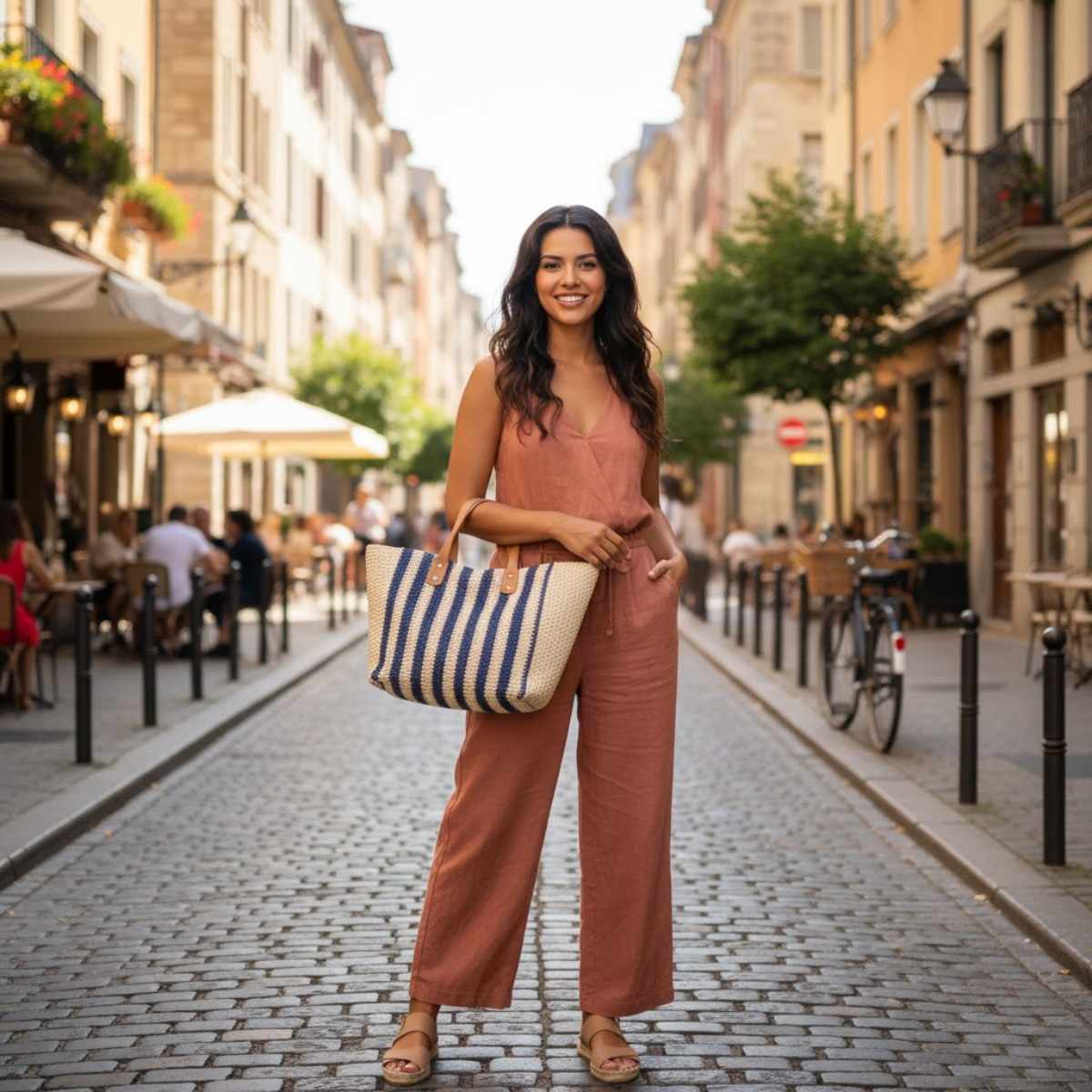 Striped Woven Tote Bag