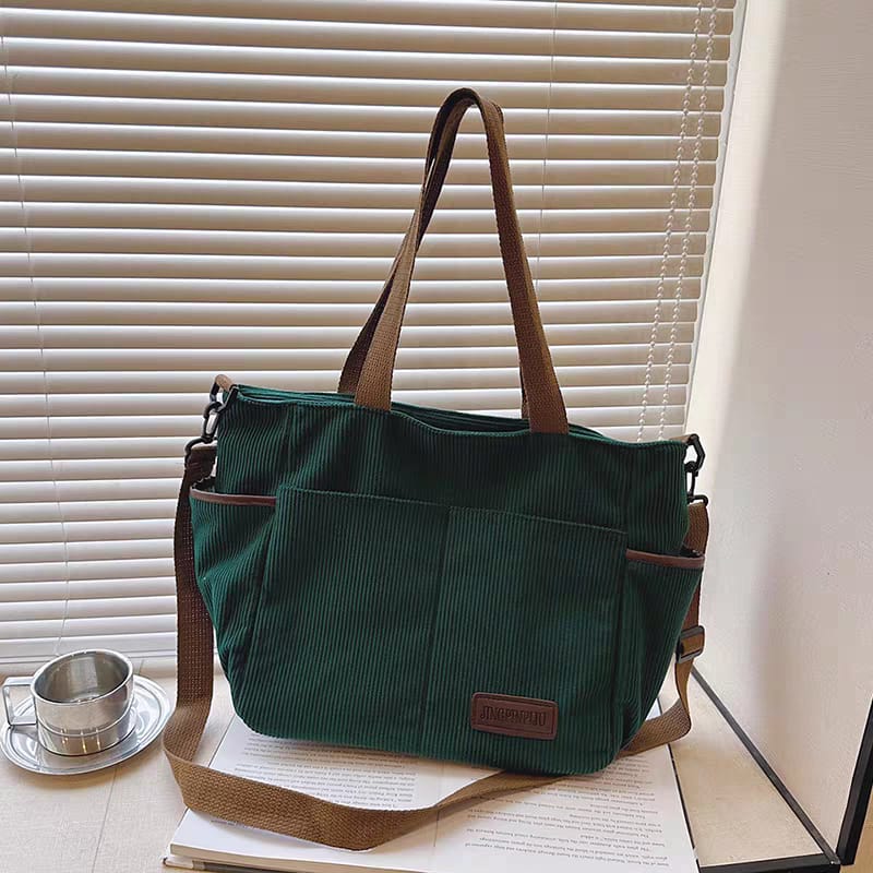 Corduroy Shoulder Tote Bag